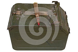 Ammo Can for ammunition belt and 12.7Ãâ108mm cartridge for a 12.7 mm heavy machine gun DShK used by the former Soviet Union